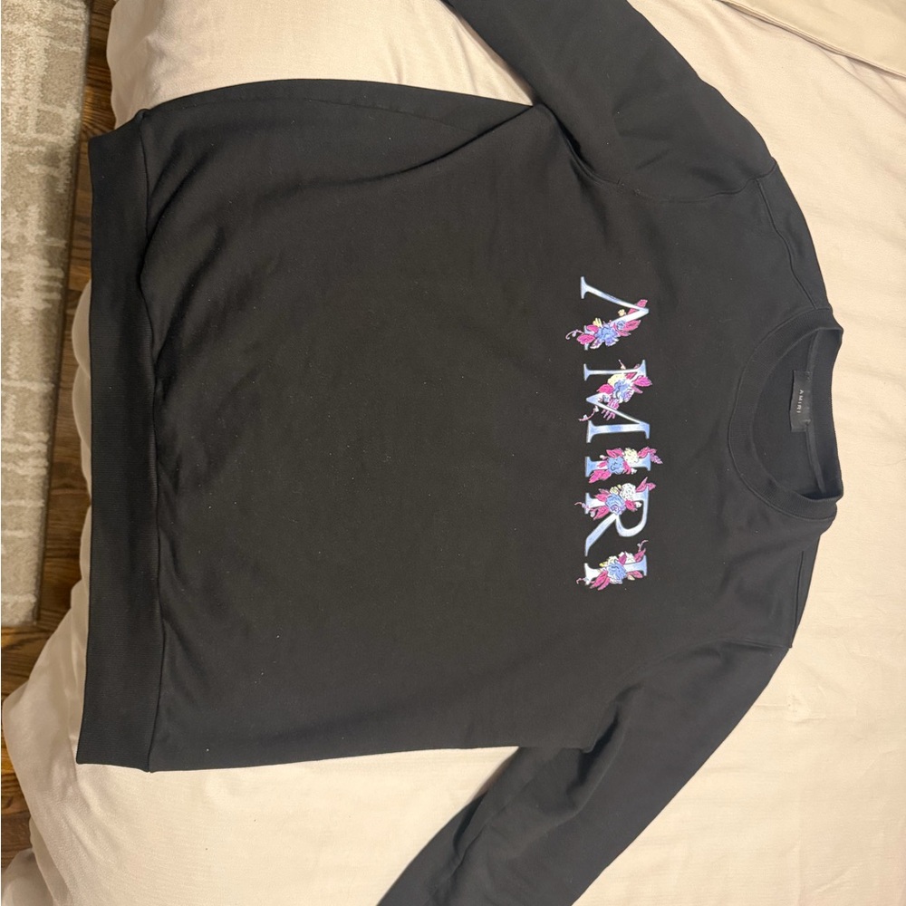 AMIRI Black Sweatshirt with Vibrant Floral Design - Picture 3 of 4